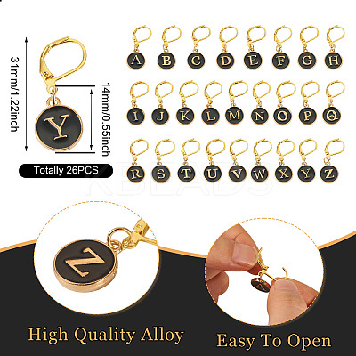 26Pcs Flat Round with Letter A~Z Alloy Enamel Pendant Locking Stitch Markers HJEW-TAC0087-1