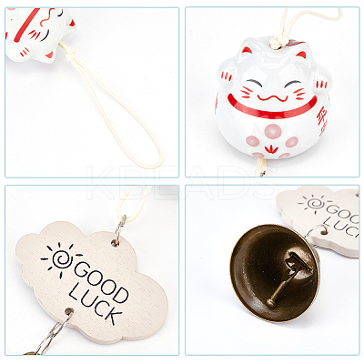 Porcelain Maneki Neko Wind Chimes HJEW-WH0068-03B-1
