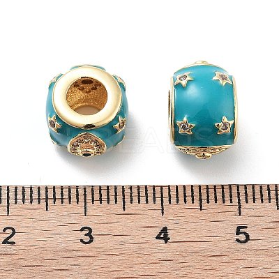 Eye & Star Pattern Rack Plating Brass Micro Pave Cubic Zirconia European Beads with Enamel KK-G512-01G-1