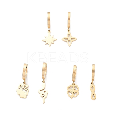 3 Pair 3 Style Star & Clover & Snake & Infinity Ion Plating(IP) 304 Stainless Steel Asymmetrical Earrings EJEW-B020-14G-1