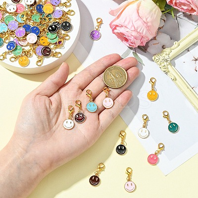 60Pcs 12 Colors Smiling Face Alloy Enamel Pendant Decoration HJEW-YW00046-1