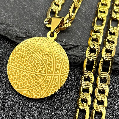 Basketball 201 Stainless Steel Pendant Necklaces for Men Women LS-NJEW-K283-21G-1