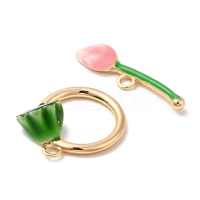Brass Toggle Clasps with Green Enamel KK-K333-63G-1