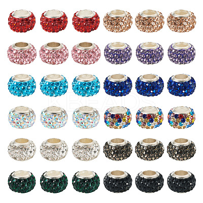 36Pcs 12 Colors Alloy Clay Pave Rhinestone European Beads ALRI-TA0001-30-1