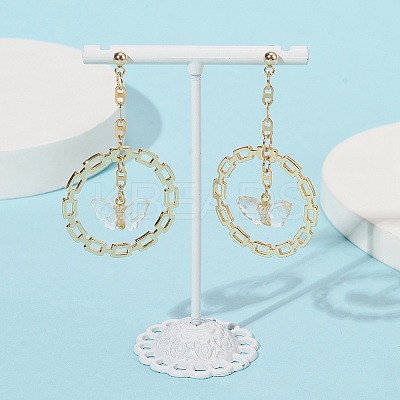 Acrylic Butterfly with Alloy Ring Dangle Stud Earrings EJEW-JE05332-1