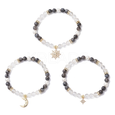 3Pcs Brass Charm Bracelets BJEW-JB12230-1