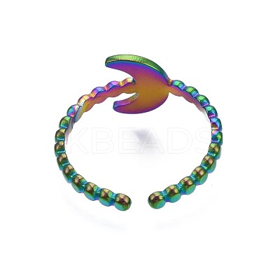 304 Stainless Steel Crescent Moon Cuff Ring RJEW-N038-107-1