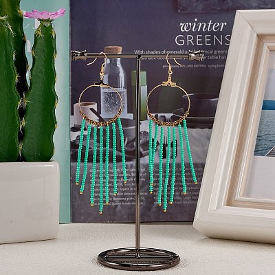 Glass Seed Beads Long Dangle Earrings EJEW-SW00004-1