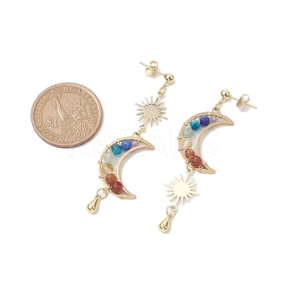 Chakra Moon Copper Wire Wrapped Gemstone Stud Earring EJEW-TA00485-1
