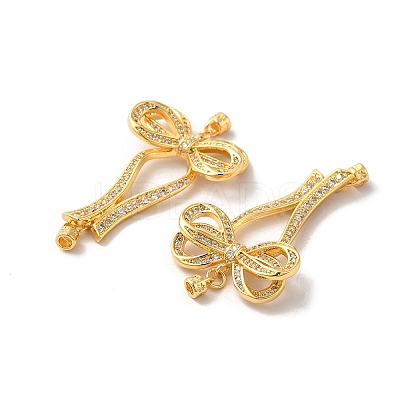 Brass Micro Pave Clear Cubic Zirconia Fold Over Clasps with Cord Ends KK-M243-16G-1