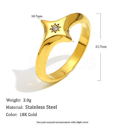 316L Surgical Stainless Steel with Clear Cubic Zirconia Finger Rings WGD89A7-03-1