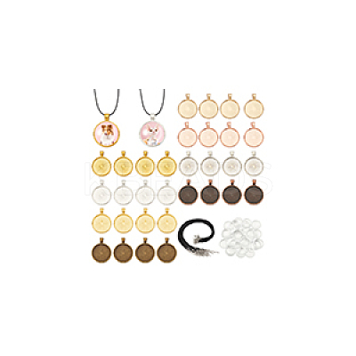 DIY Waxed Cotton Cord & Round Alloy Pendant Cabochon Settings Necklace Jewelry Making Kits DIY-GA0007-01-1