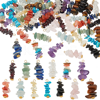 52Pcs 13 Styles Natural Mixed Gemstone Chip Pendants PALLOY-HY00016-1