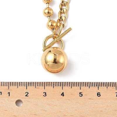 304 Stainless Steel Round Ball Pendant Ball Chain Figaro Chain Necklaces with OT Buckles NJEW-V010-02G-1
