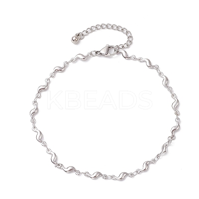304 Stainless Steel Wave Link Chain Anklets AJEW-AN00641-02-1