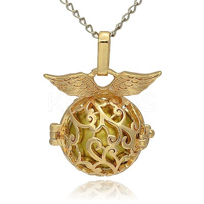 Golden Tone Brass Hollow Round Cage Pendants KK-J230-08G-1