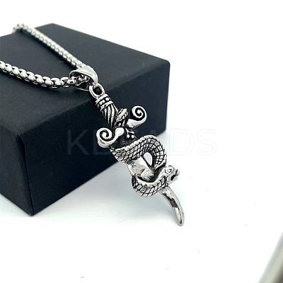 Vintage 304 Stainless Steel Snake Sword Shaped Pendant Punk Necklaces for Men WD3410-1