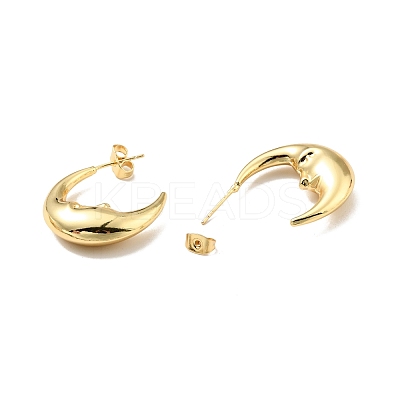 Rack Plating Brass Crescent Moon Stud Earrings for Women EJEW-G288-37G-1