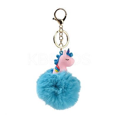 Cute Unicorn PVC & Imitate Rex Rabbit Fur Ball Keychain KEYC-C005-03B-1