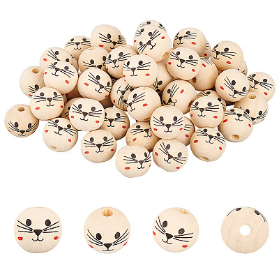 Printed Wood European Beads WOOD-PH0002-55-1