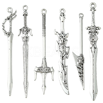 60Pcs 6 Styles Tibetan Style Alloy Big Pendants TIBEP-FS0001-26-1