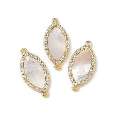 Brass Micro Pave Clear Cubic Zirconia and Natural Shell Horse Eye Connector Charms KK-Z115-08G-1