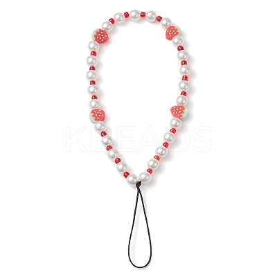 Fruits Polymer Clay & Imitated Pearl & Glass Beaded Mobile Straps HJEW-JM01641-03-1