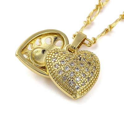 Brass Clear Cubic Zirconia Heart Pendant Necklaces for Women NJEW-R100-01G-1