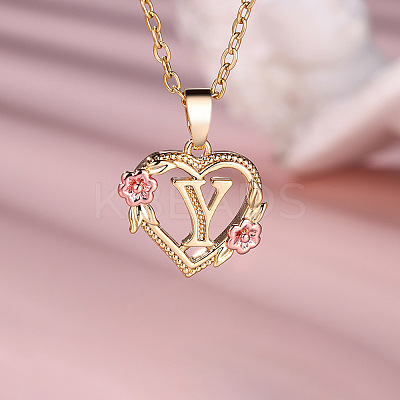 Brass Rose Flower Heart with Letter Pendant Necklaces FS-WGF6950-25-1