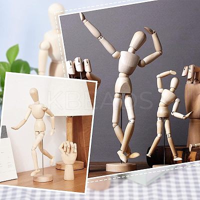 2Pcs 2 Style Unfinished Wooden Pine Movable Joint Family Model DIY-OC0008-36-1