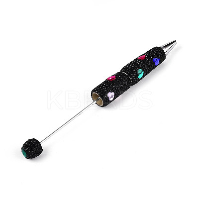 Heart Resin & Polymer Clay Pave Rhinestone Ball-Point Pen AJEW-T013-03F-1