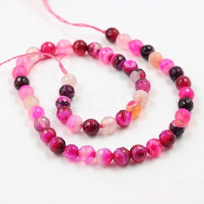 Dyed Natural Striped Agate/Banded Agate Faceted Round Bead Strands G-O038-13-1