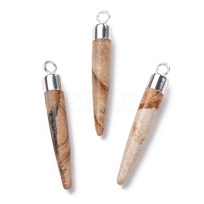 Natural Picture Jasper Brass Pointed Pendants G-B025-02P-13-1