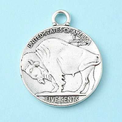 Antique Silver Tibetan Style Alloy Coin Pendants X-TIBEP-GC001-AS-RS-1