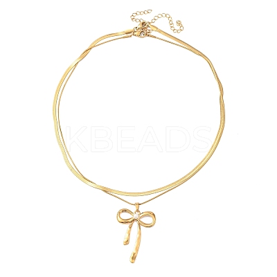 304 Stainless Steel Bowknot Pendant Double Layer Necklaces for Women NJEW-Z108-01G-1