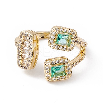 Green Cubic Zircon Rectangle & Oval Open Cuff Ring RJEW-B043-11-1