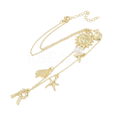 Bohemian Summer Beach Style 18K Gold Plated Shell Shape Initial Pendant Necklaces IL8059-18-1