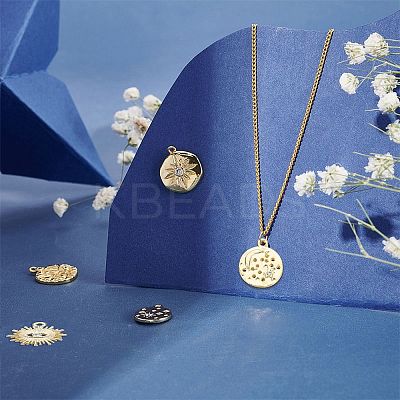 18Pcs 6 Style Brass Micro Pave Clear Cubic Zirconia Pendants & Alloy Rhinestone Pendants KK-SC0002-80-1