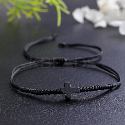 Synthetic Stone Cross Braided Cord Adjustable Bracelets CC2534-1-1
