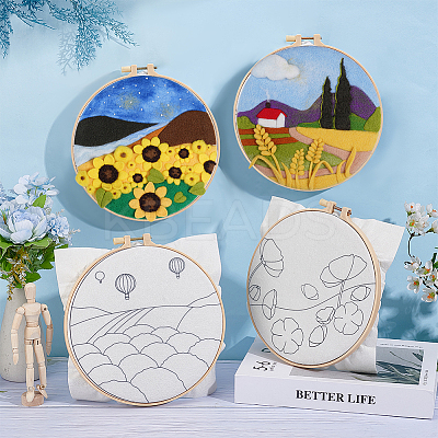 Flower Hanging Painting Needle Felting Kit for Beginners DIY-WH0304-983-1