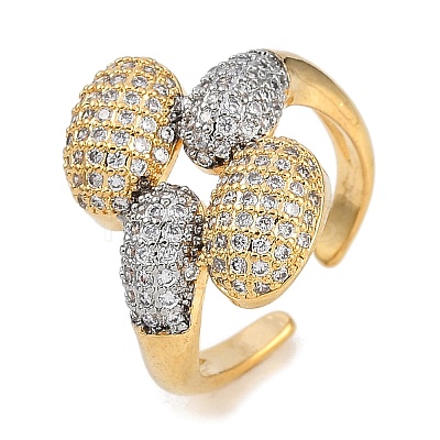 Brass Micro Pave Cubic Zirconia Cuff Rings RJEW-U030-01G-02-1