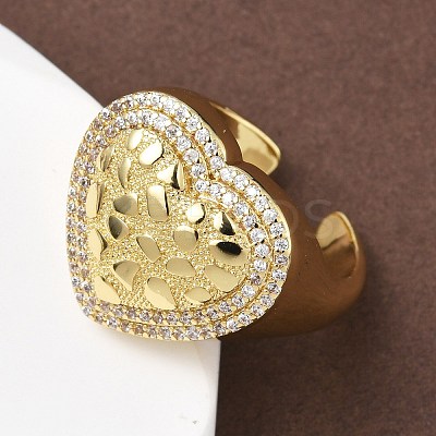 Heart Brass Micro Pave Cubic Zirconia Cuff Rings for Women RJEW-A069-08G-1