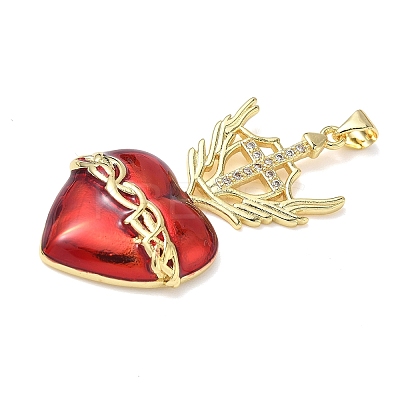 Brass Cubic Zirconia & Enamel Pendants KK-L253-24G-02-1