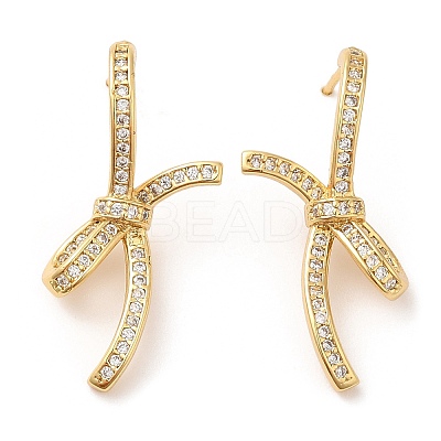 Cubic Zirconia Knot Stud Earrings EJEW-Q769-06G-1