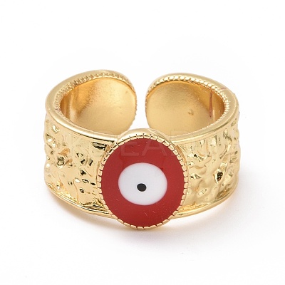 Enamel Evil Eye Open Cuff Ring RJEW-P032-42G-1