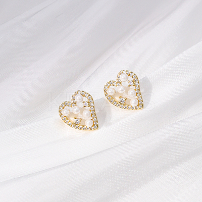 Heart Brass Clear Cubic Zirconia Stud Earrings LS-ZD0180-1
