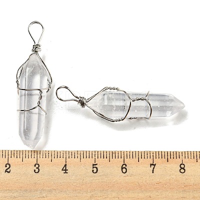 Natural Quartz Crystal Double Terminal Pointed Pendants G-H308-05P-01-1