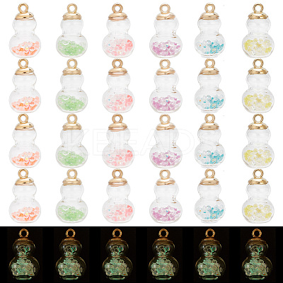 48Pcs 6 Colors Luminous Glass Pendants GLAA-AR0001-39-1