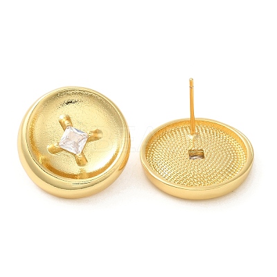 Rack Plating Brass with Cubic Zirconia Flat Round Stud Earrings EJEW-G382-25G-1