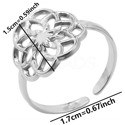 Hollow Flower 304 Stainless Steel Cuff Rings PH6808-1-1